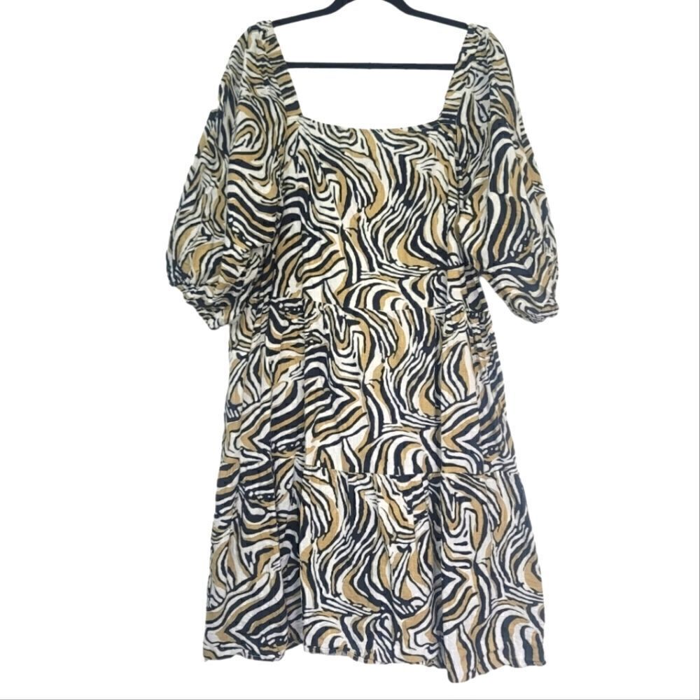 Mlle Gabrielle puffed sleeve print dress, 3X